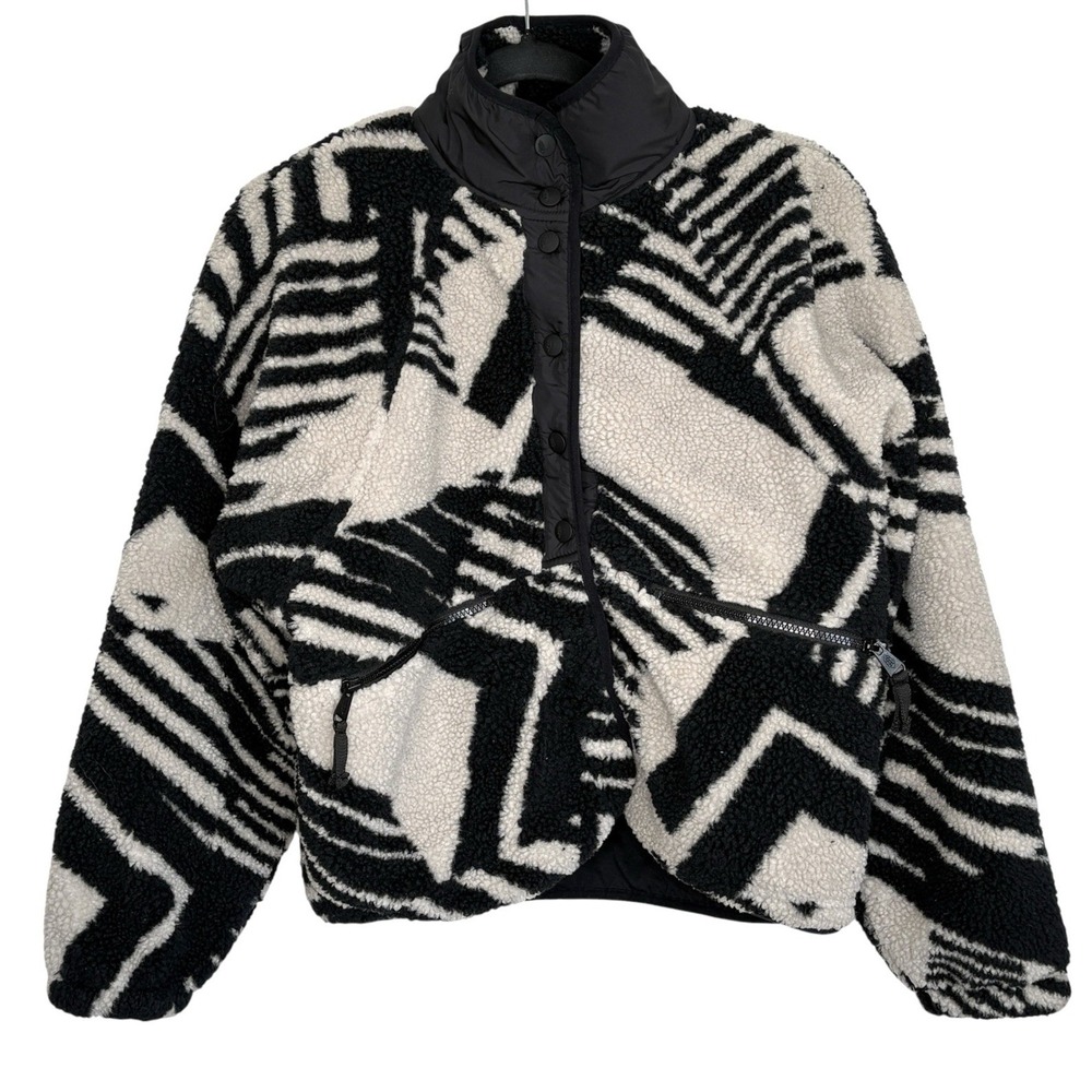 Free People Rocky Ridge Geo Line Fleece Jacket XS Boho Ski Crop Oversize Outdoor